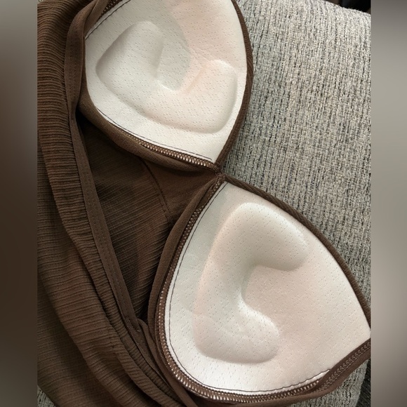 ☀️ Summer V-Neck Ribbed Camisol Stretch Push Up Cropped Bralette Color Cafe - Picture 2 of 2